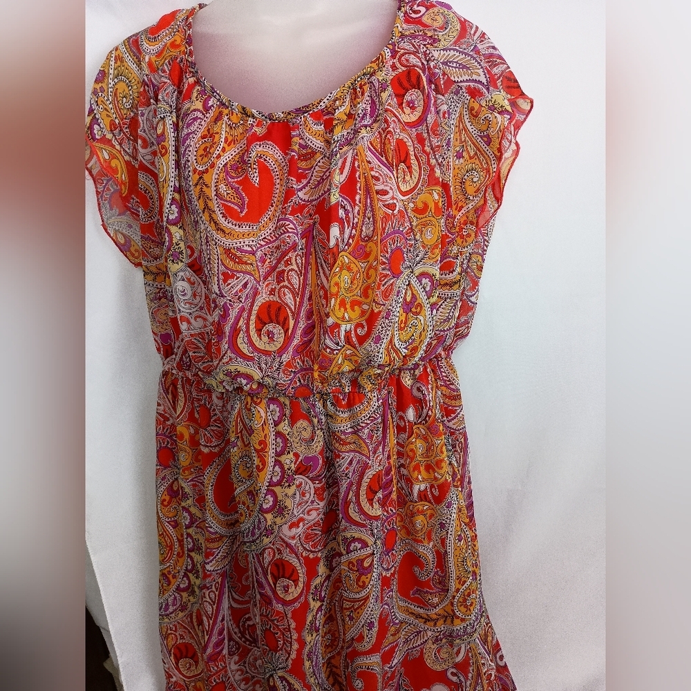 ENFOCUS WOMEN Artistic Preppy Clueless Paisley Print Red Dress (#229)